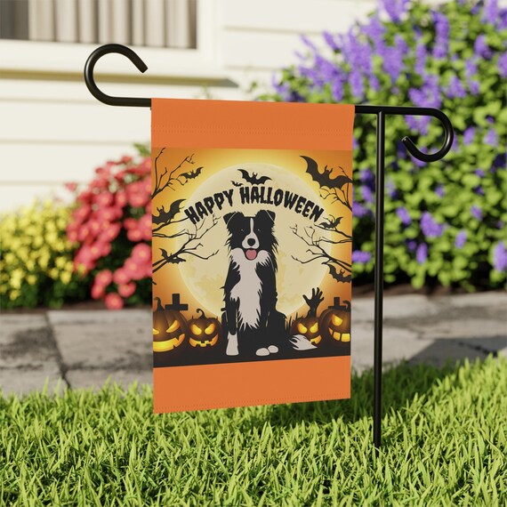 Happy Halloween Border Collie Graveyard Dog Garden & House Flag/Sign - 2 Sizes - Free Shipping