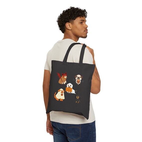 Happy Hallo-weenie Dog Costume Cotton Canvas Tote Trick or Treat Bag - 2 Colors - Free Shipping