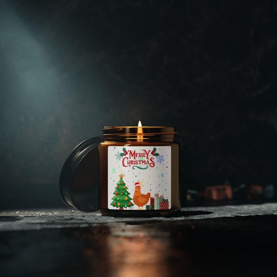 Merry Christmas Chicken Soy Candle Holiday Decor - Great Gift for Backyard Chicken Owners - 2 Sizes & Multiple Scents
