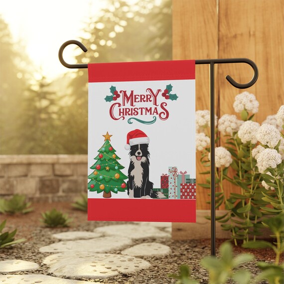 Merry Christmas Border Collie Dog Garden/House Flag