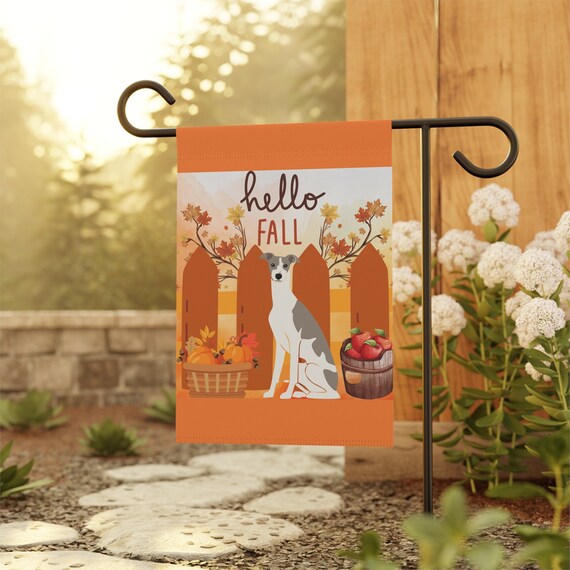 Hello Fall Greyhound Dog Autumn Garden & House Flag - 2 Sizes - Free Shipping