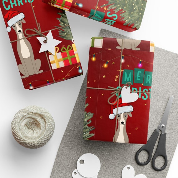 Greyhound Dog Santa Merry Christmas Wrapping Paper - 3 Sizes