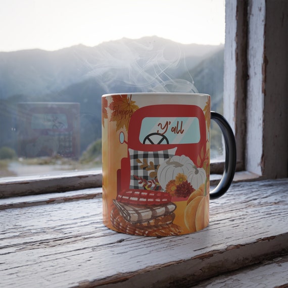 Happy Fall Y'all Autumn Leaves Color Changing Mug, 11oz - Great Gift!