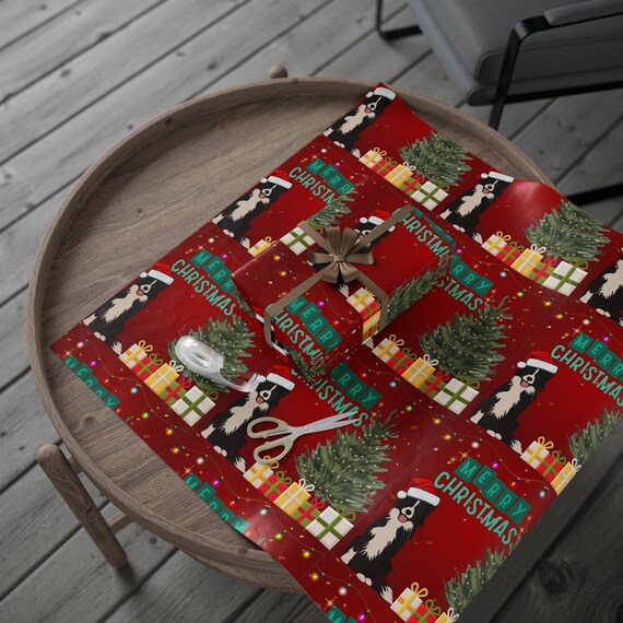 Border Collie Dog Santa Merry Christmas Wrapping Paper - 3 Sizes