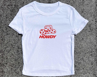 Y2K Baby Tee, HOWDY - Basic Country Themed Tee | Y2K Baby Tee For Cowgirls, Country Girls Tees, Farmers Club, Farmers, Farm Girl
