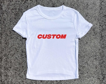 Personalised Y2K Baby Fitted Tee - 3D Puff Hand-Printed | Custom Y2K Baby Tee, Y2K Slogan Tee, Personalised Women&#39;s Tees, Custom Baby Tees