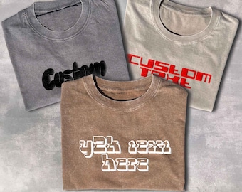 Y2KスタイルのアシッドウォッシュTシャツ、ウォッシュTシャツ、カスタムレトロスタイルTシャツ、アシッドウォッシュTシャツ、パーソナライズされたY2K Tシャツ、3Dテクスチャパフプリント