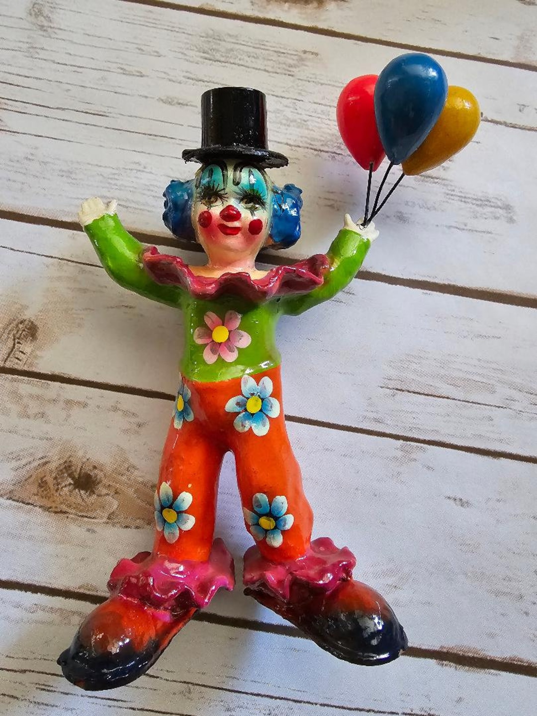 Vintage Whimsical Paper-mache Clown With Balloons - Etsy