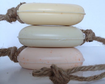 Soap On A Rope - Set of 2 - Organic Herb Coloring - Leather - Patchouli - Sweet Olive - Sandalwood - Amber - Tobacco Blossom