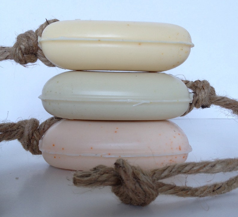 Soap On A Rope Set of 2 Organic Herb Coloring Leather Patchouli Sweet Olive Sandalwood Amber Tobacco Blossom image 1