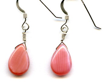 Peachy Pink Teardrop Sterling Silver Earrings