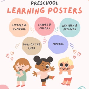 Conjunto de 8 carteles de aprendizaje preescolar. Carteles para el aula. Imprimibles de educación en casa. Cartel educativo. Cartel del alfabeto.