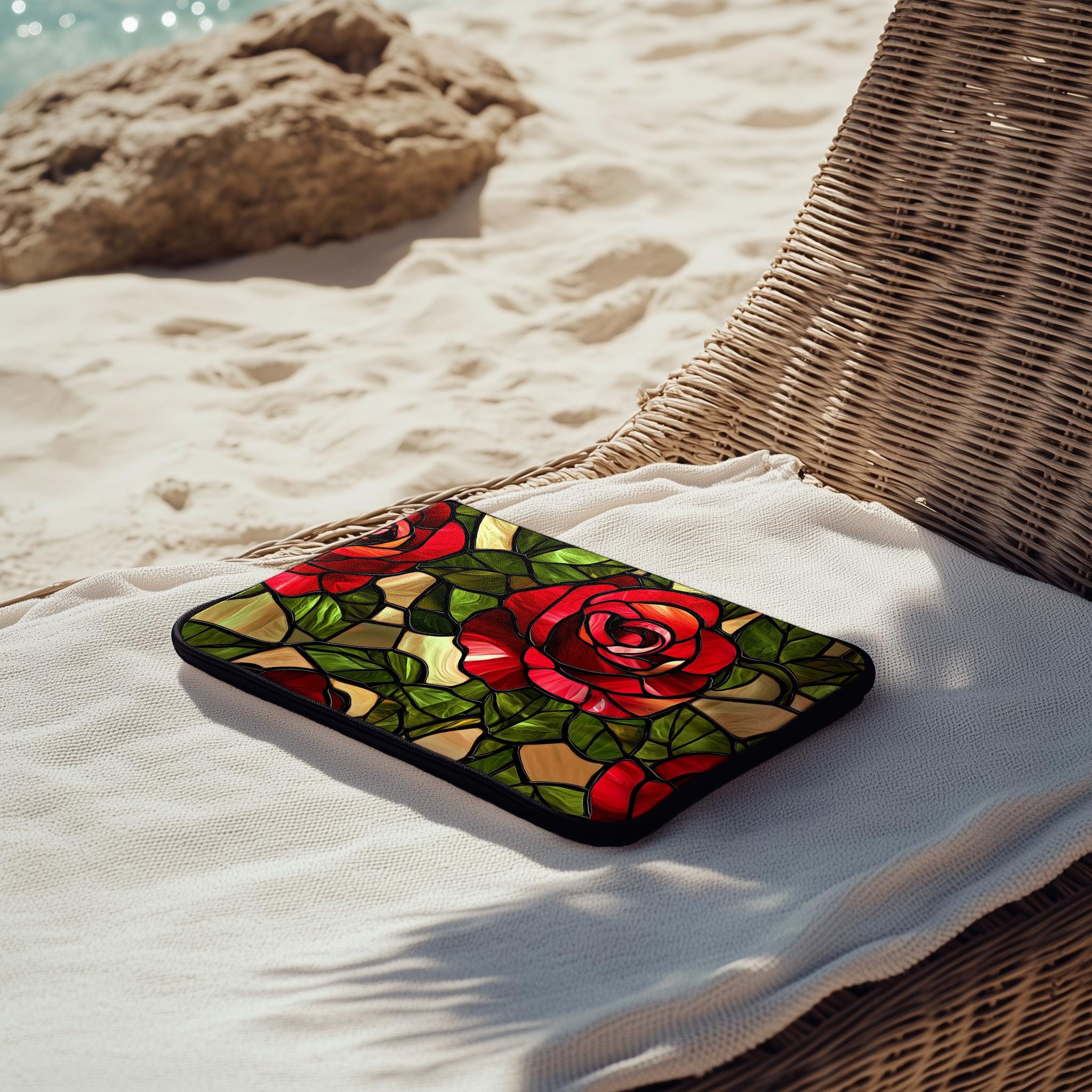 Red Rose on Black Laptop Sleeve