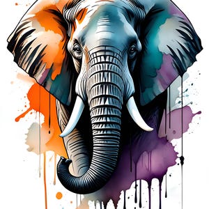 Watercolor Splash Elephant - Vibrant Animal Print - Modern Wildlife Art - Colorful Safari Decor - Instant Download - Animal Wall Art - Vibe
