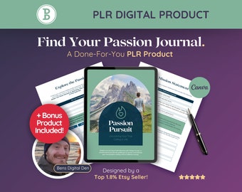 PLR Find Your Passion Journal: Printable Self Development, Mindfulness & Goal Setting Canva Templates, Digital Product Private Label Rights