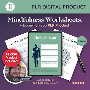 Hojas de trabajo de relajación y atención plena del PLR: plantillas de Canva imprimibles para aliviar la ansiedad y la salud mental, derechos de etiqueta privada de productos digitales