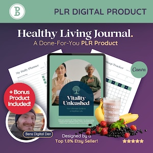 PLR Healthy Living Journal: Printable Self-Care, Lifestyle and Health and Wellness Canva Planner, Digital Product Private Label Rights