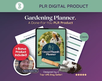 Organizador e planejador de jardim PLR: calendário de jardinagem e plantas para impressão e modelos de rastreador Canva, direitos de marca própria de produto digital