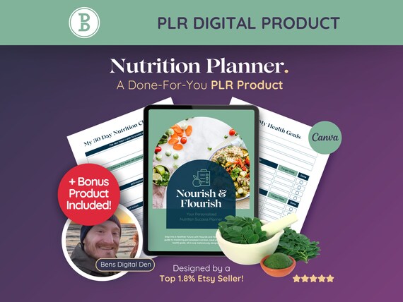 PLR Nutrition Planner: Printable Health, Wellness and Nutrition Meal Canva Planner & Tracker Templates, Digital Product Private Label Rights