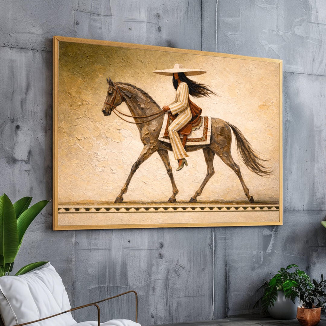 Elegant Woman on Horseback Canvas, Western Style Wall Art, Rustic ...