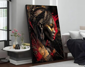 Regal Warrior Canvas, Tribal Art, African Woman Portrait, Cultural Wall Art, Canvas Design, Ready to Hang Décor, Ethnic Beauty Print
