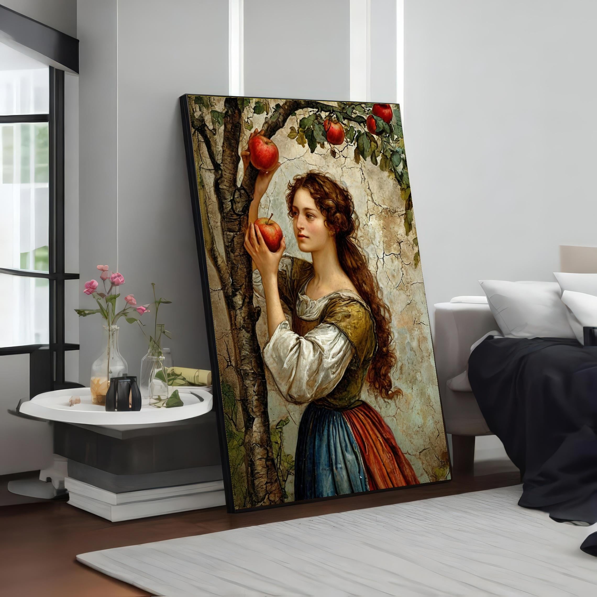 Vintage Apple Picker Art, Renaissance Woman Canvas, Wall Art