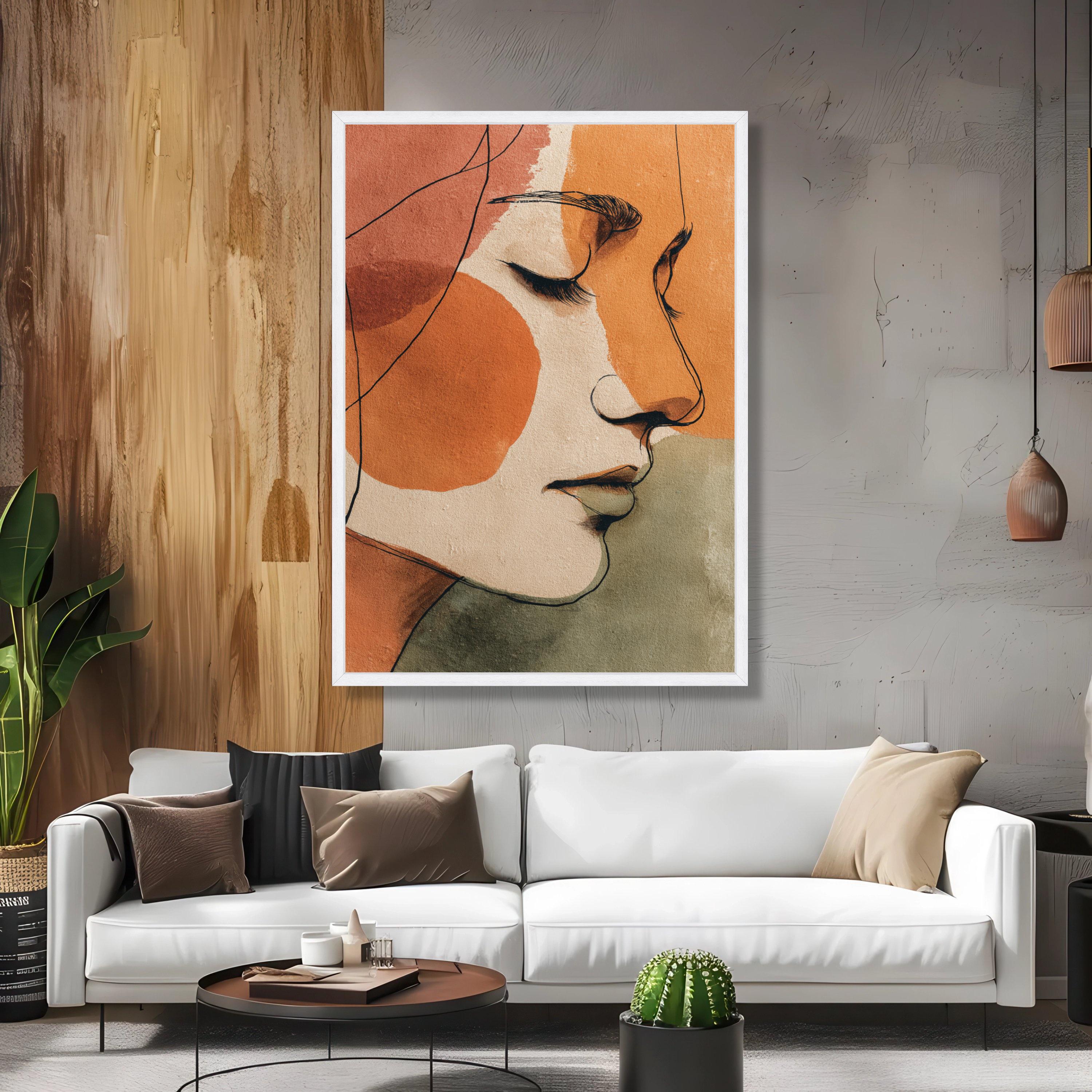 Abstract Woman Face Canvas Wall Art, Modern Minimalist Portrait, Earth ...