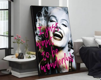 Sourire inoubliable : Je veux être une merveilleuse toile pop art, décoration murale Marilyn Monroe moderne, cadeau unique d'art mural