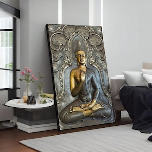 Elegant Zen Wall Art - Gold and Gray Buddha Canvas Painting - Meditation and Yoga Decor - Perfect Spiritual Gift