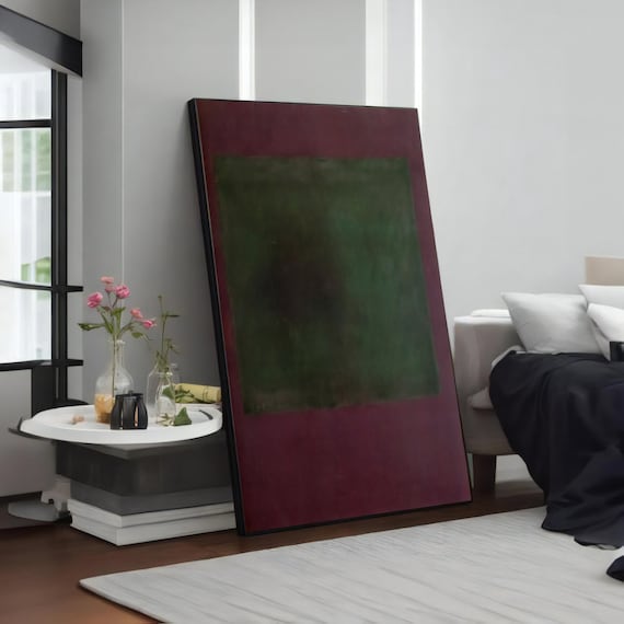 For Modern Decoration: Mark Rothko Inspired Abstract Canvas Art, Green and Maroon Wall Decor - Perfect Housewarming Gift