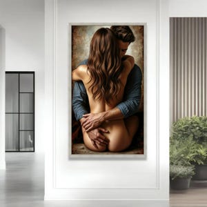 Intimate Embrace Couple Canvas, Sensual Romantic Wall Art, Lovers Hug Artwork, Bedroom Decor, Passionate Relationship Canvas image 4