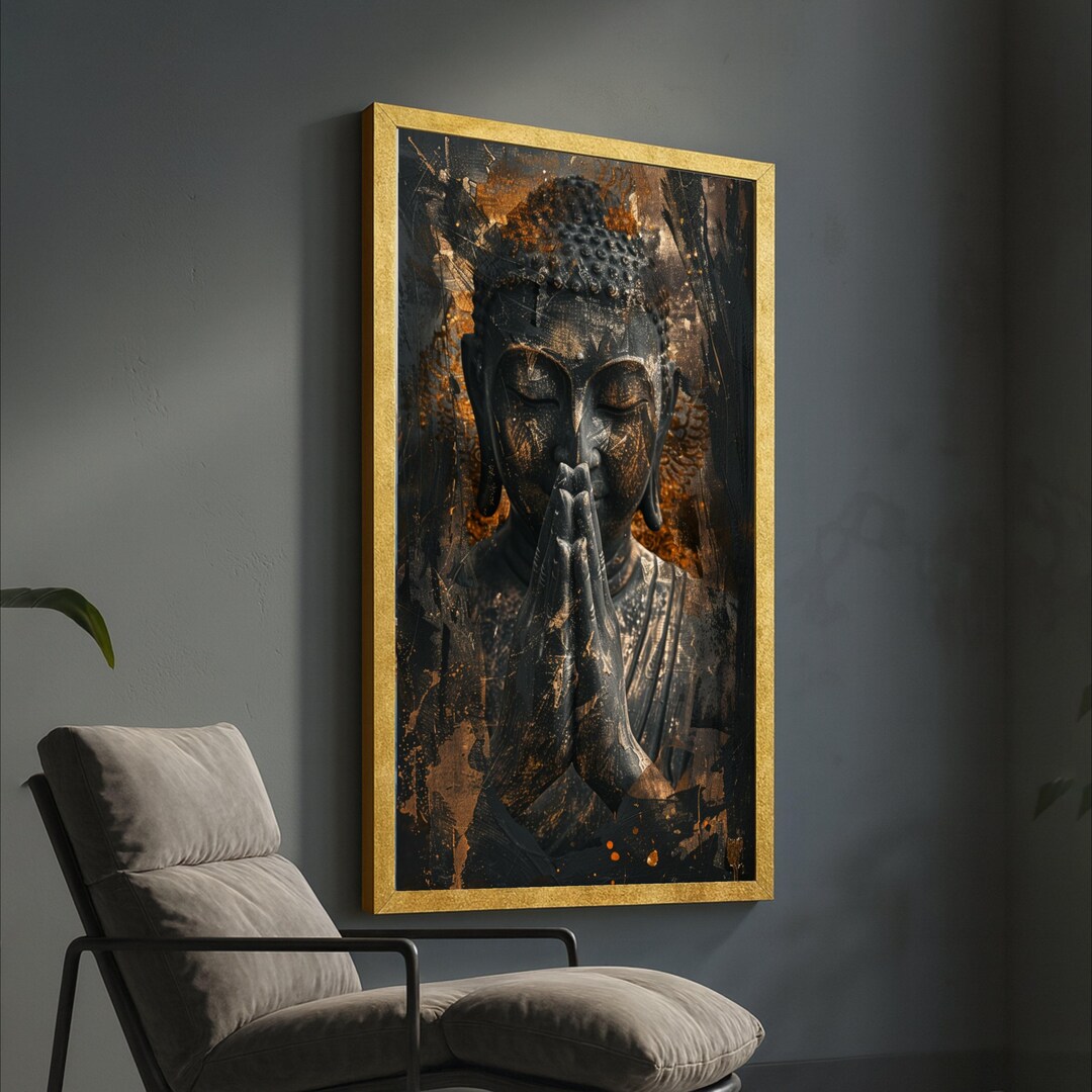 Meditative Buddha Statue Canvas Wall Art, Praying Hands Spiritual Art ...