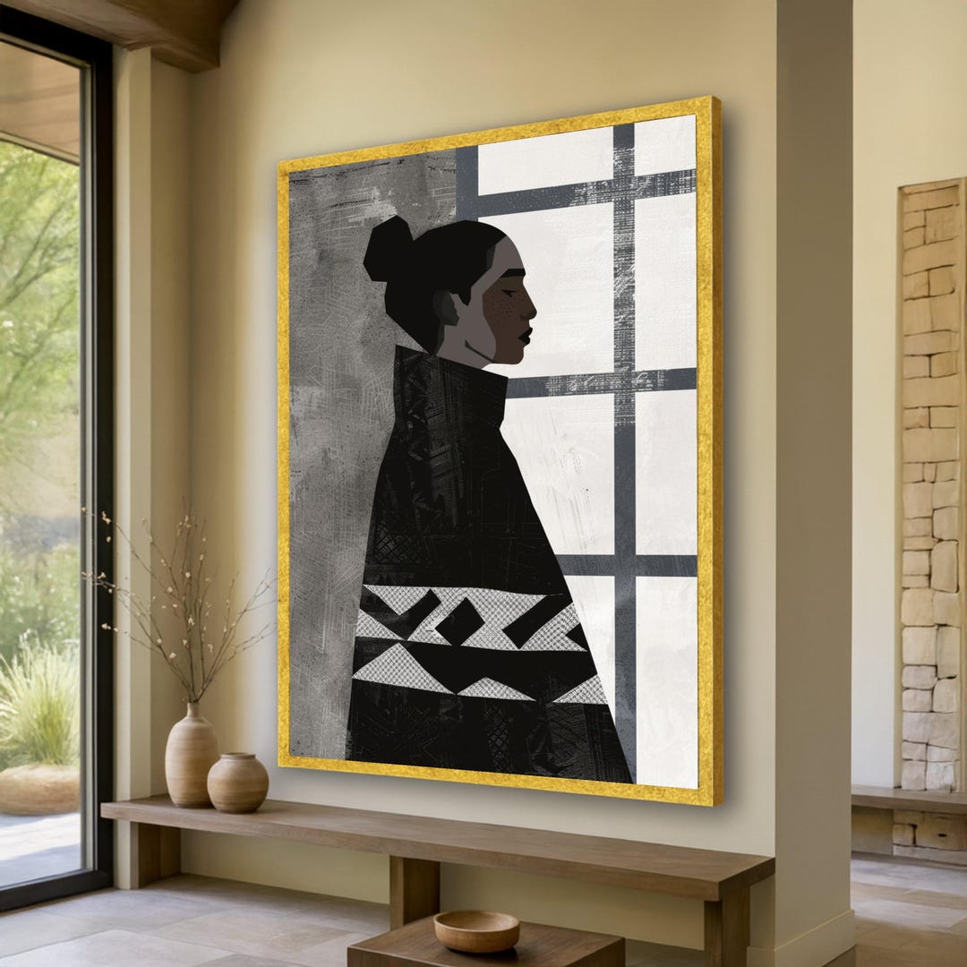 Contemporary Abstract Portrait Canvas, Black Woman Silhouette Wall Art ...