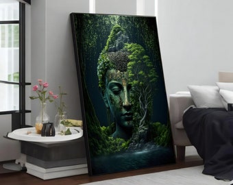 Spiritual Nature Buddha and Trees Canvas Painting, Zen Yoga Meditation Wall Art Decor, Calming Spiritual Gift