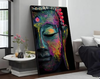 Wisdom of Colors: Colorful Buddha Painting, Zen Meditation Yoga Wall Art Canvas, Spiritual Home Decor Gift