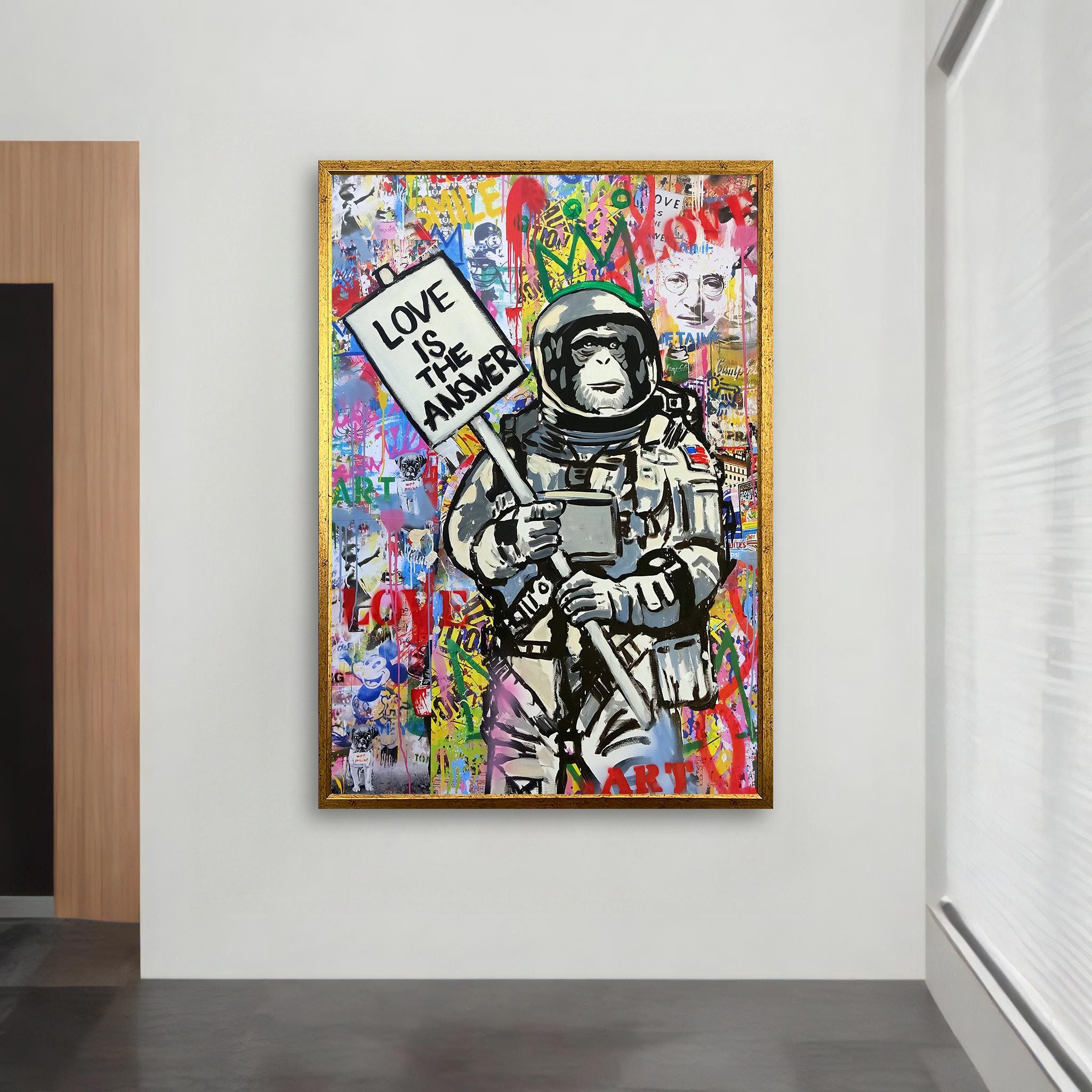 Love is the Answer Monkey Astronaut Graffiti Art Print, Canvas