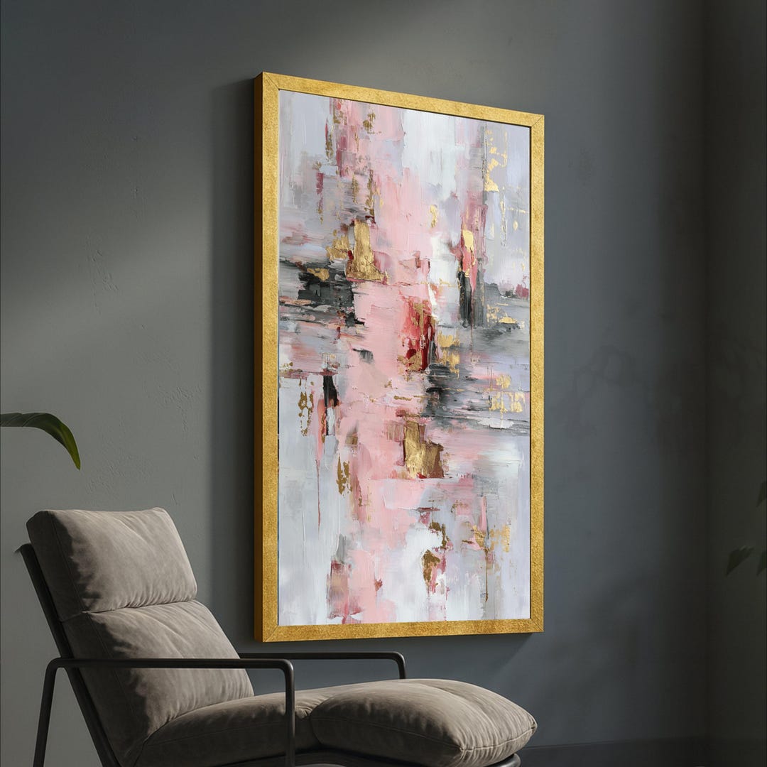 Elegant Pink and Gold Abstract Canvas Wall Art, Modern Painting With ...