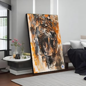 Lienzo de tigre feroz, arte mural de tigre intenso, póster de animales, impresión abstracta de tigre, diseño de lienzo para pared, decoración lista para colgar