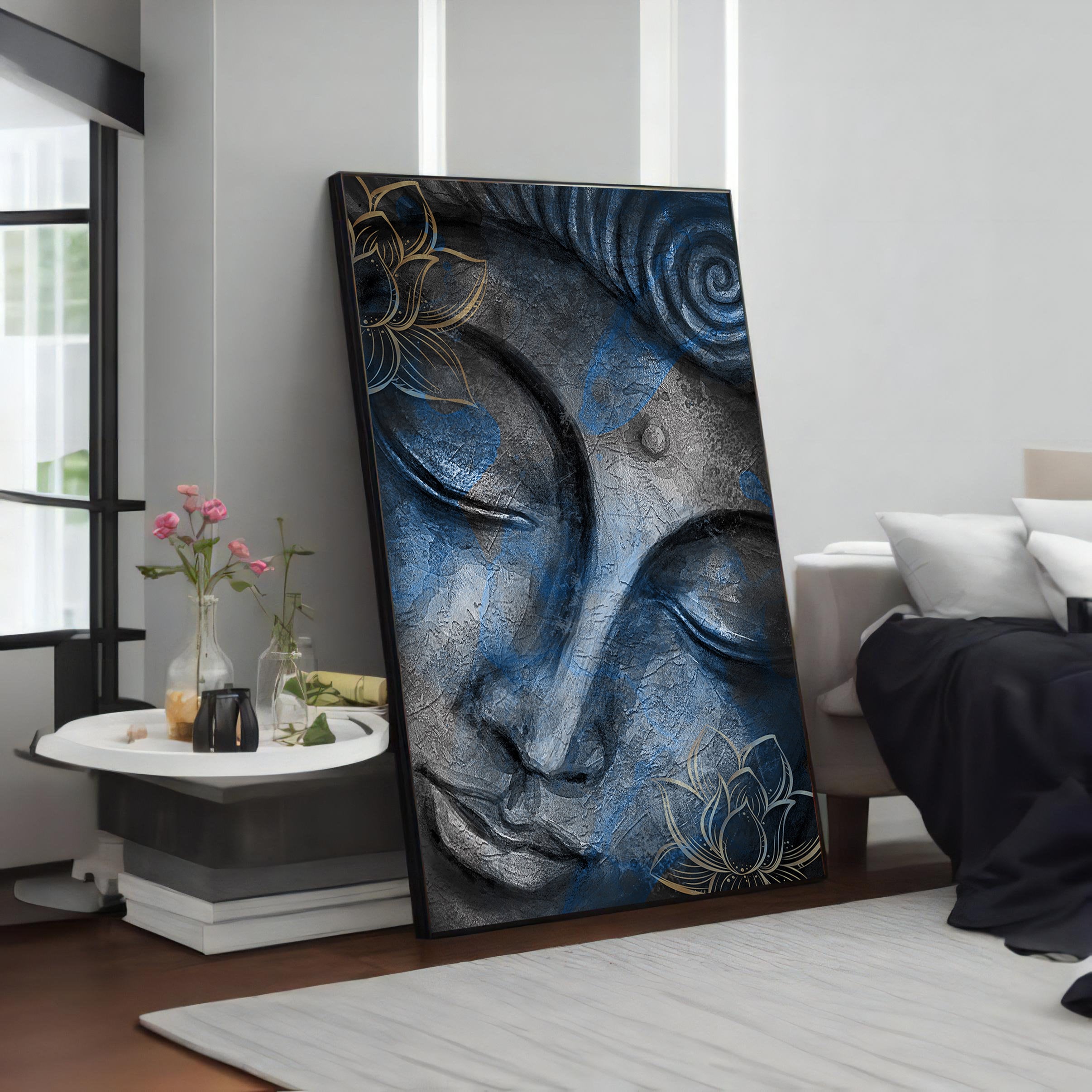 Deep Serenity: Blue and Gray Buddha Painting, Zen Meditation Wall Art ...