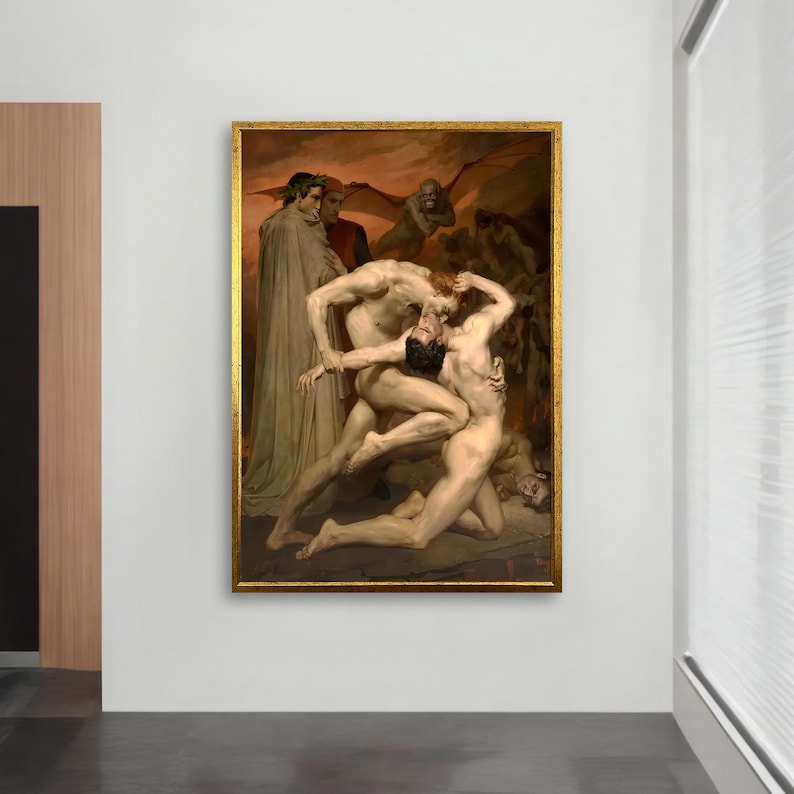 May include: A painting depicting a scene of struggle and conflict. Three men are engaged in a physical fight, with one man on the ground and the other two grappling with him. The scene is set in a dark and shadowy environment, with a sense of urgency and violence.
