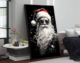Classic and Modern: Cool Santa Claus Canvas Painting, Modern Wall Art, Holiday Decor, Unique Gift