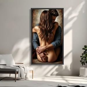 Intimate Embrace Couple Canvas, Sensual Romantic Wall Art, Lovers Hug Artwork, Bedroom Decor, Passionate Relationship Canvas image 3