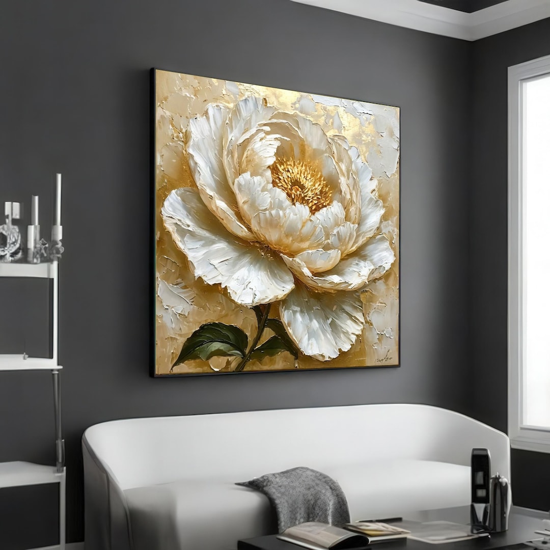 White Peony Canvas, Flower Wall Art, Elegant Peony Print, Floral Poster ...