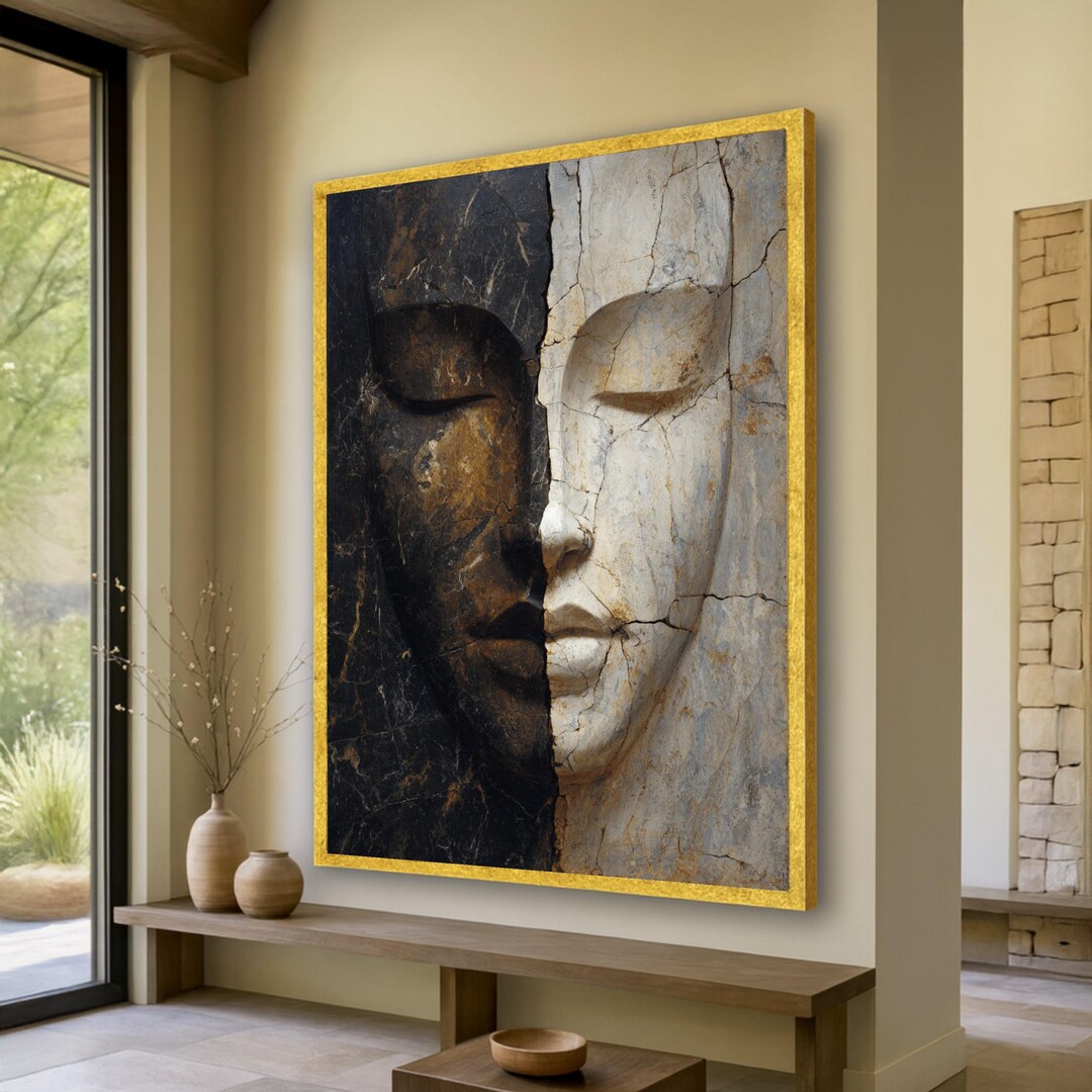Dual Tone Buddha Face Canvas Wall Art, Zen Meditation Sculpture ...