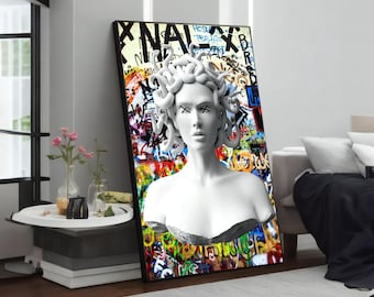 Power of Colors: Medusa and Graffiti Canvas Painting, Vibrant Wall Art Decor, Urban Street Art for Home, Unique Gift Idea