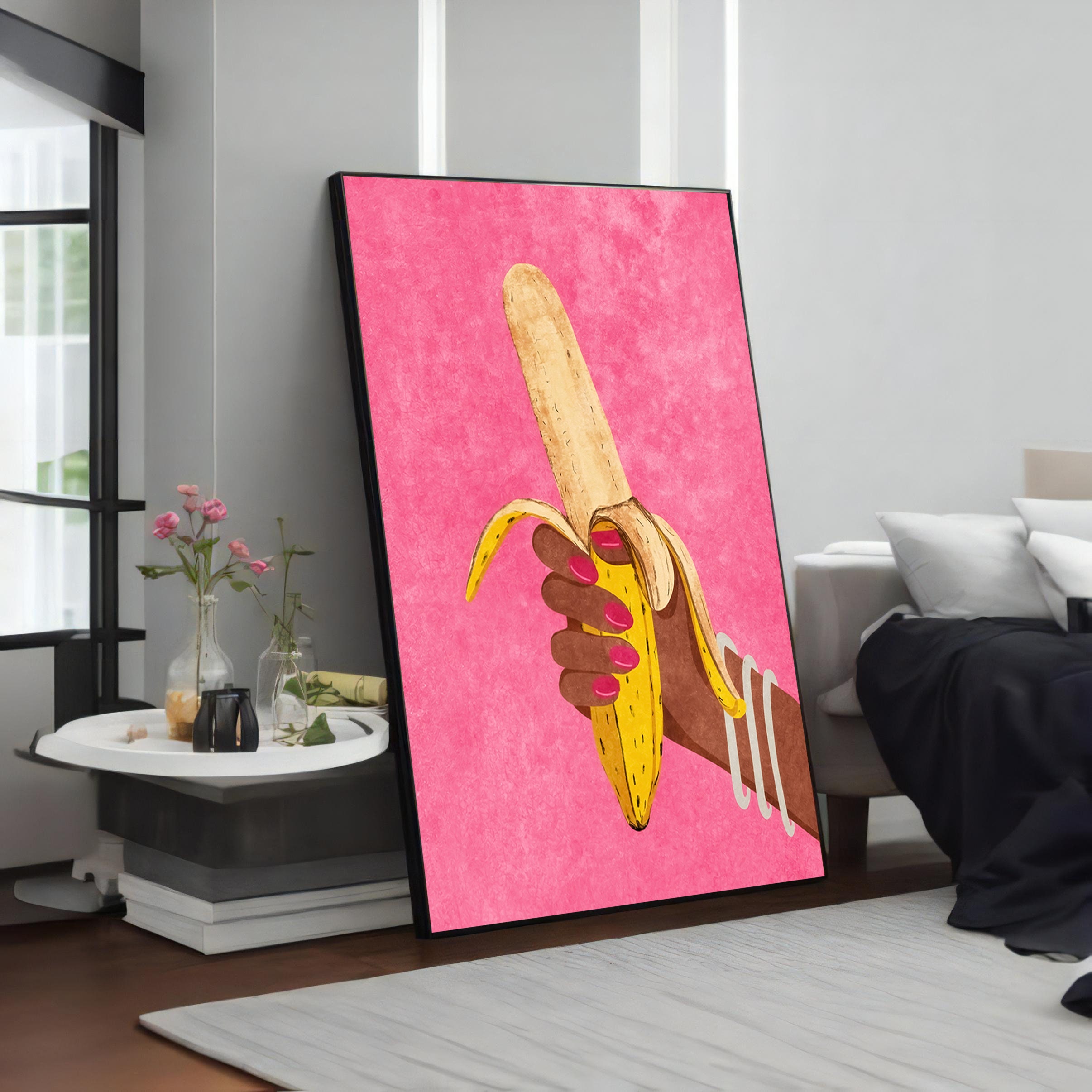 An Erotic Fruit: The Alluring Moment of Lust Meeting a Banana Canvas Painting, Sexy Wall Art, Valentine's Day Gift