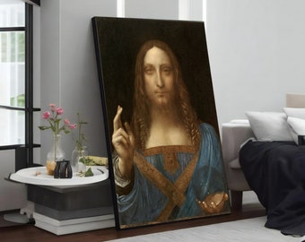 Salvator Mundi: Masterpiece by Leonardo da Vinci Canvas Painting, Elegant Wall Decor, Perfect Wall Art Gift