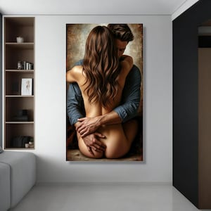 Intimate Embrace Couple Canvas, Sensual Romantic Wall Art, Lovers Hug Artwork, Bedroom Decor, Passionate Relationship Canvas image 6