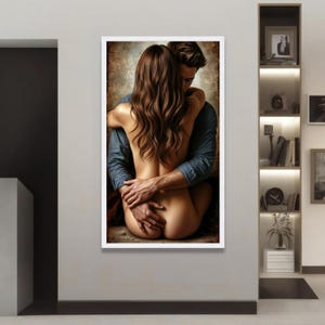 Intimate Embrace Couple Canvas, Sensual Romantic Wall Art, Lovers Hug Artwork, Bedroom Decor, Passionate Relationship Canvas image 5