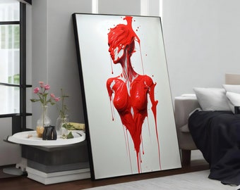 Rouge de la passion : toile femme fondante, décoration murale moderne, oeuvre d'art murale unique, cadeau parfait